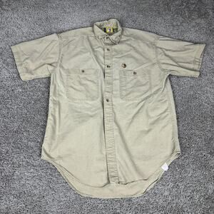 Vintage Duck Head Shirt Mens Small Beige Twill Cotton Button Front Made USA